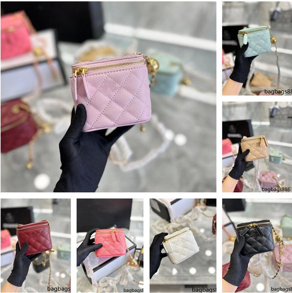 Minyatür kadın klasik kozmetik çanta fermuar ve aynayı moda elmas kafesi deri dikiş lüks çantalar tasarımcı çanta cüzdan 10 cm çok yönlülüğü