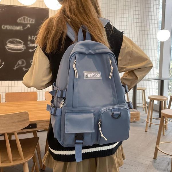 Bolsas escolares 2023 Mulheres Backpack Student para meninas adolescentes menino Satchel Bookbag Teen High School School Color Solid Bagpack Men