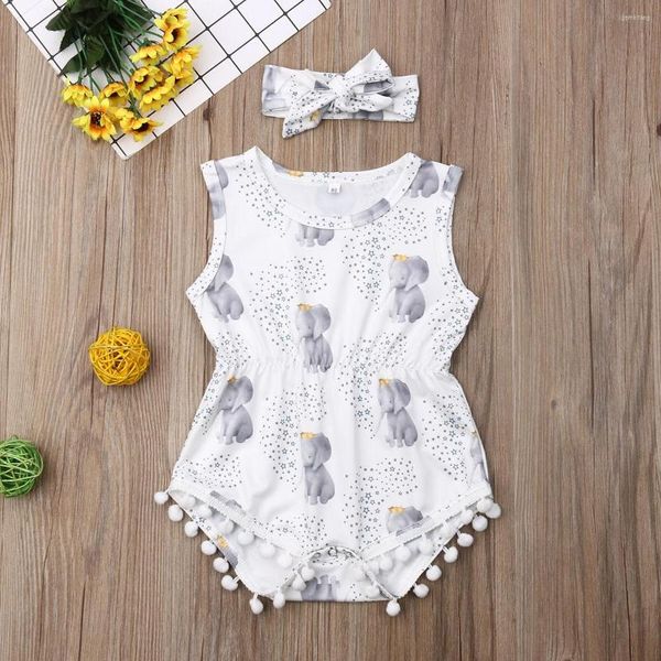 Kleidung Sets Pudcoco Sommer Geboren Baby Mädchen Kleidung Niedlichen Elefanten Drucken Ärmellose Quasten Strampler Stirnband 2 stücke Outfits Baumwolle Sunsuit