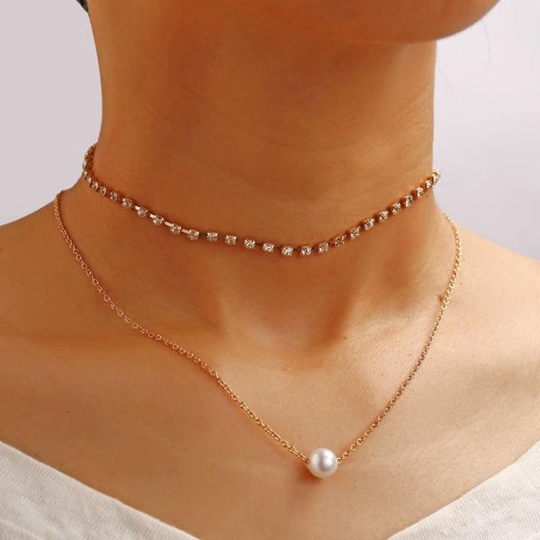 Ketten Europa und Amerika Single Row Diamond Faux Pearl Anhänger Halskette kreative Retro einfache Schlüsselbeinkette Großhandel