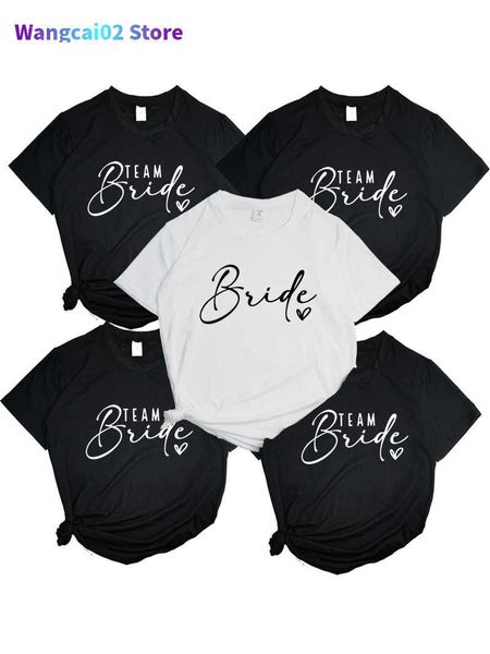 T-shirt da donna Team Bride Heart Evjf Hen Party Women Gropu T-shirt Girl Wedding Top da donna Tee Camisetas Mujer Female Black Pink White Clothes 022223H