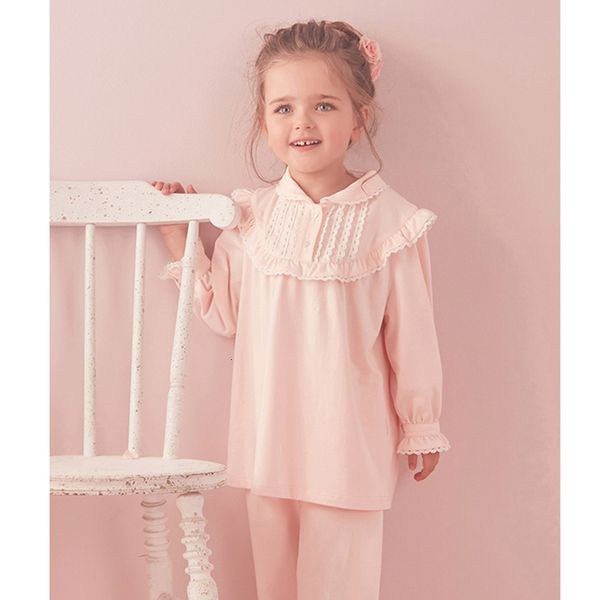 Pyjamas Vintage Mädchen Rosa Turndown Kragen Pyjama Set.Kleinkind Kind Pyjamas Set.Royal Stil Antik Nachtwäsche Nachtwäsche Kinder Kleidung 230222