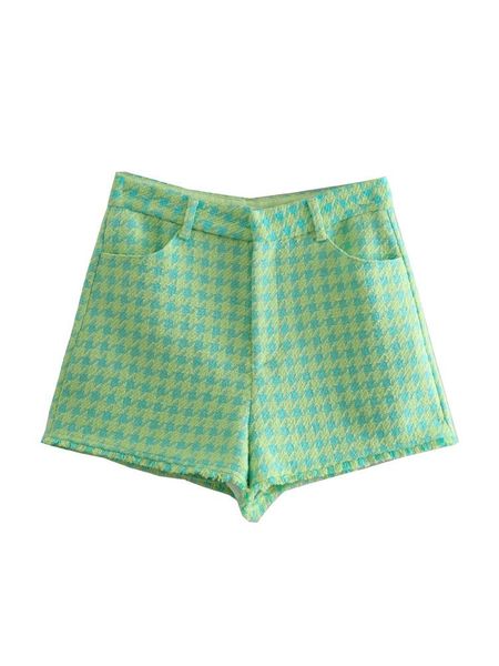 Shorts femininos Mulheres 2023 Bolsos dianteiros de moda BEA TWEED GINGHAM GINGHAM VINTAGE HIGH MEMAN FEMINE CURS