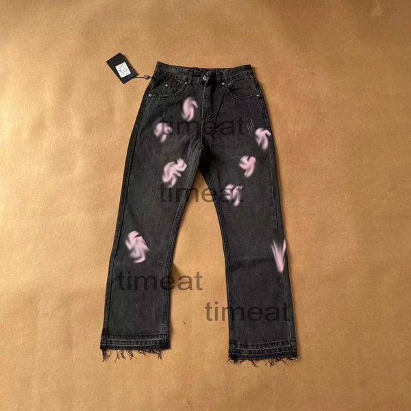 Jeans Vintage Designer Jeans Herz Herren Beklebtes Leder gewaschen Vintage gerade Jeanshose AI4Y