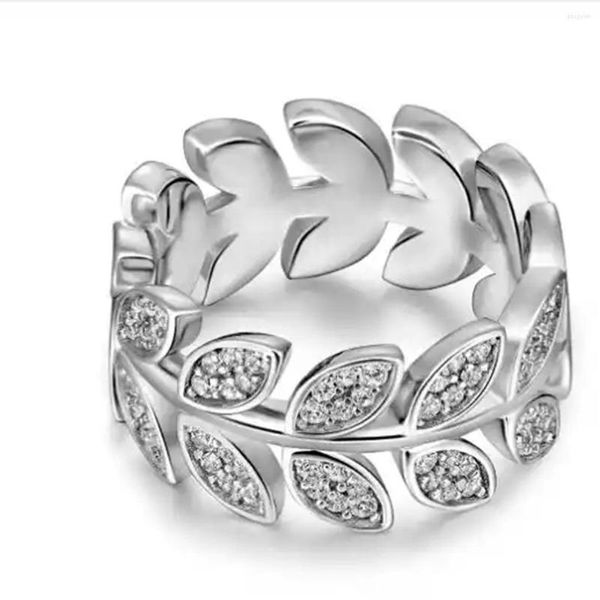 Anelli a grappolo Trendy Anello in argento sterling 925 Personalità Fashion Versione ampia Occhio di cavallo pieno di zirconi a foglie di diamante