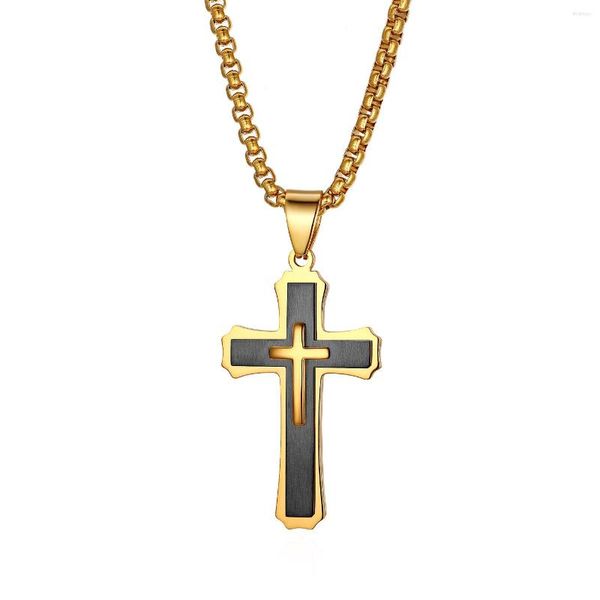 Anhänger Halsketten BONISKISS Edelstahl Silber Farbe Herren Ostern Kreuz Halskette Einzigartige Kruzifix Männliche Aufhängung Kette Choker Colar