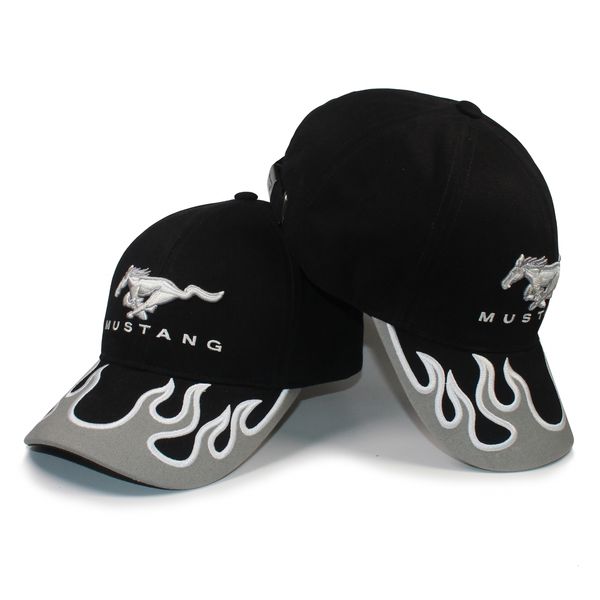 Snapbacks Design de chama Visor Black Racing Cap masculino Algodão estruturado Baseball 230222