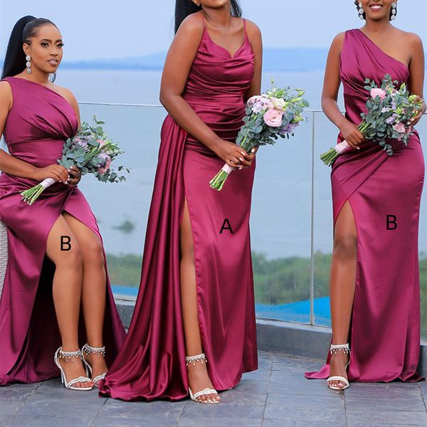 Abiti da festa Lungo Mermaid Fucsia Damigella d'onore con spacco Ragazza africana Abito da sera da sposa Robes De Soiree Mariage Custom 230221