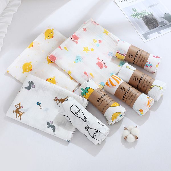 Schnelles Schiff Großhandel Musselin Swaddle Decken benutzerdefinierte Muster Baby Musselin Decke Swaddle Set Cotton Neugeborene Hersteller