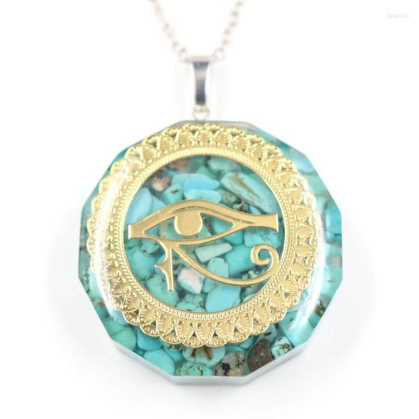 Colares pendentes Fysl Light Yellow Gold Color Eye of Horus Green Turqueises