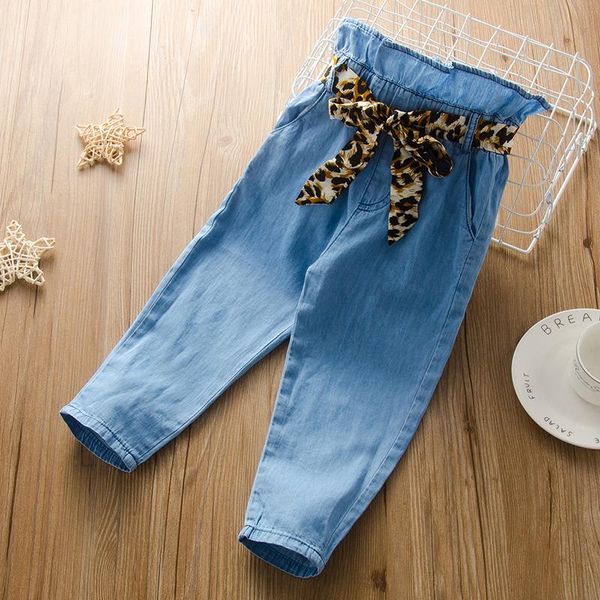 Jeans HIPAC Eingetroffen Herbst 2023 Baby Mädchen Blau Nette Casual Hosen Leopard Gürtel Kind Kleidung Für Mädchen Kleinkind Kleidung