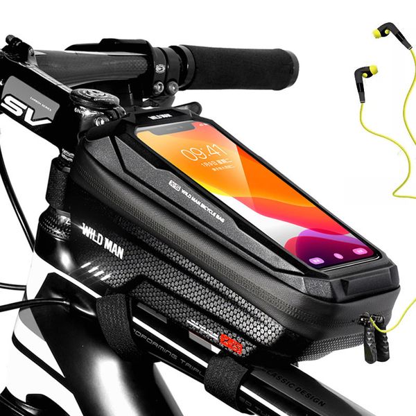 Packtaschen Taschen WILD MAN Fahrrad Telefon Halter Fall Wasserdicht Mountain Road Rahmen Vorne Oberrohr Fahrrad Lenker MTB Zubehör 230222