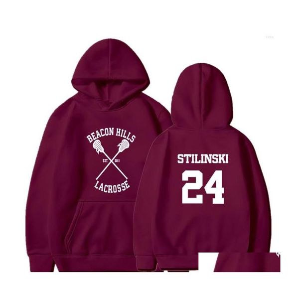 Felpe con cappuccio da uomo Felpe Moda uomo Beacon Hills Uomo Donna Teen Wolf Fan Stilinski 24 Trucksuit Felpa con cappuccio unisex Sport Hip Hop Clo Dhath