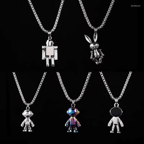 Cadeias inseras fofas de metal antigo mini robôs e mulheres colar de pingente de moda tendência Hip Hop Gift