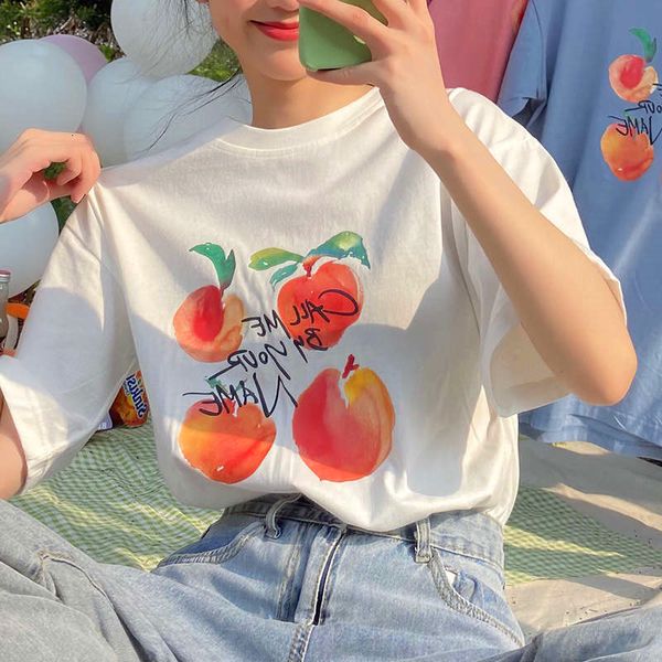 T-shirt in maglia da donna Chiamami con il tuo nome Camicia da film Moda anni '80 T-shirt pesca stile retrò Carina estetica maniche corte Top 230222