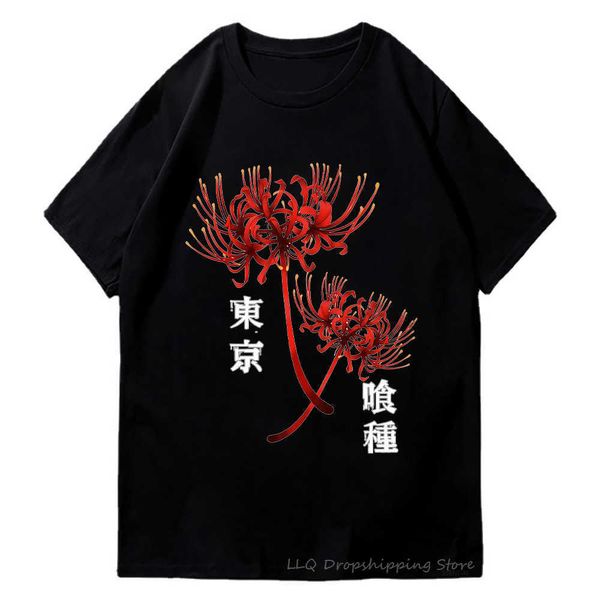 Erkek Tişörtleri Japonya Anime T Shirts Tokyo Ghoul Baskılı T-Shirt Kaneki Ken Rei Kısa Kollu Üst Gömlek Yaz% 100 Pamuk Tişörtleri Unisex Tops 022223H