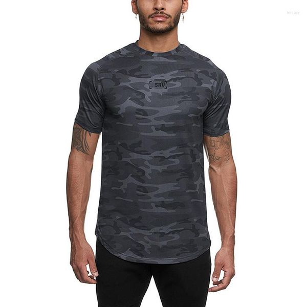 T-shirt da uomo Muscolo da uomo Camouflage Camicia ad asciugatura rapida Palestre Bodybuilding Fitness Uomo Top Canotte Maniche corte Felpa Casual