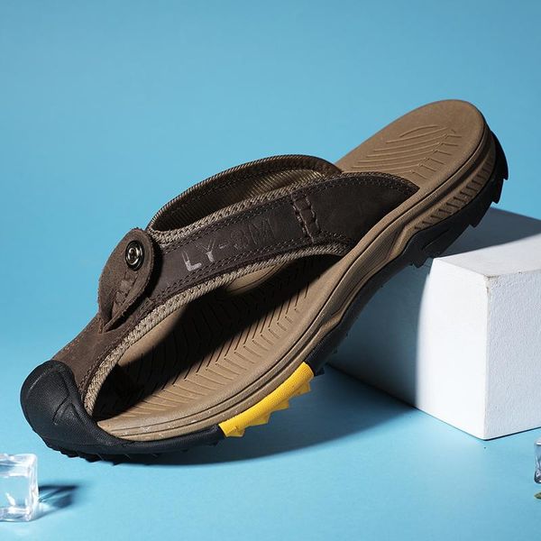 Hausschuhe aus echtem Leder für Herren, Flip-Flops, modischer Rom-Stil, Herren-Sandalen, Sommer, Outdoor, Straße, Luxus-Sandalen, atmungsaktiv, leicht