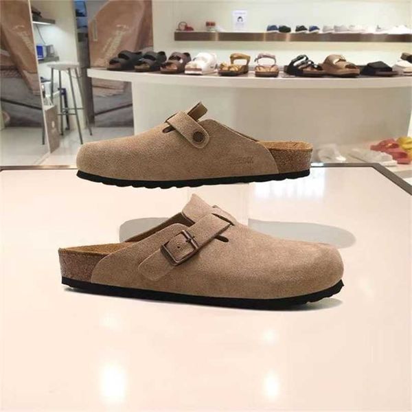 Designer BirkinStock Slippers Outlet Alemanha Boken Baotou Shoppers Boston Leather Cork Shoes para homens e Womenuref