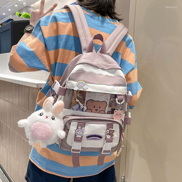 Schultaschen Niedliche Girly Kinderrucksack Studententasche für Jugendliche Kawaii Japanischer Stil Patchwork Kontrastfarbe Damen