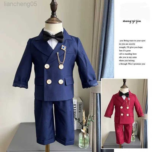 Kleidungssets Kinderfotografie Babys Erster Geburtstag Party Kleid Anzug Set Herbst Winter Jungen Blazer Weste Hosen Fliege 4 Stück Kleidung W0222