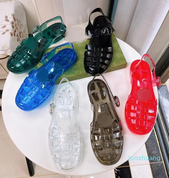 Sandals de borracha transparentes transparentes de multicoloras Mulheres meninas Sapates de ver￣o Crystal Roman Roman 33 Sneaker liso de t￪nis fechado Slippers Slippers Beach Pool Flip Flip Trainer