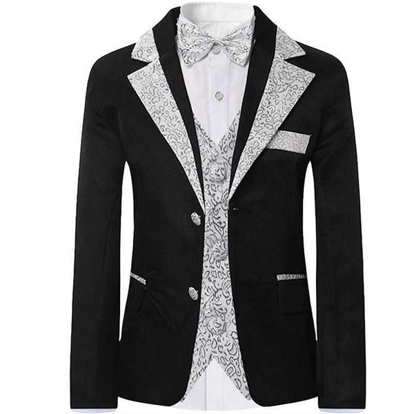 Conjuntos de roupas Meninos Slim Fit Ternos 5 Peças Conjunto Crianças Blazer Colete Calças Camisa Bowtie Jaqueta Com Jantes Douradas Para Festa De Casamento Prom