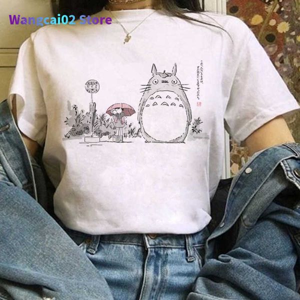 Damen T-Shirt Totoro Studio Ghibli Harajuku Kawaii T-Shirt Frauen Ullzang Miyazaki Hayao T-Shirt Lustiges Cartoon-T-Shirt Niedliches Anime-Top T-Shirt weiblich 022223H