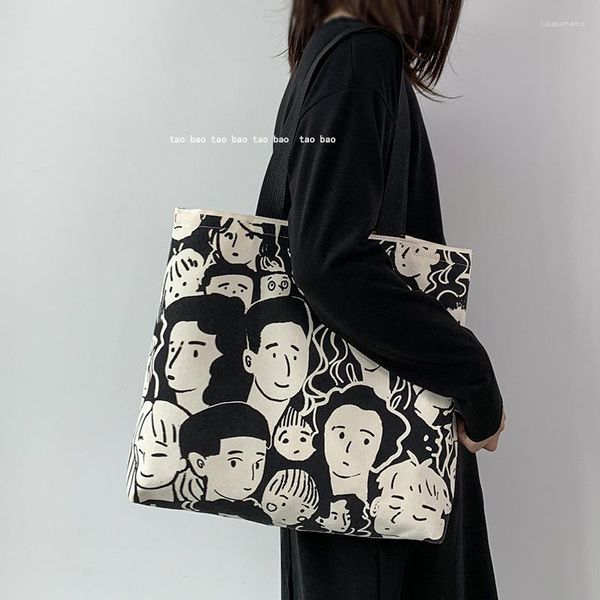 Einkaufstaschen Koreanische Mode Große Kapazität Design Junge Mädchen Tragbare Tasche Schulter frauen Leinwand Studenten Handtasche