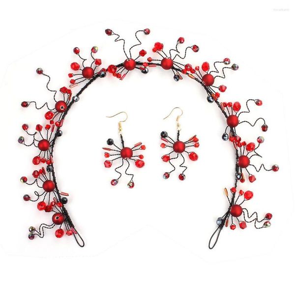 Copricapi di copricapo tiadette di cristallo rosso vino fiore sposa fascia per capelli borda