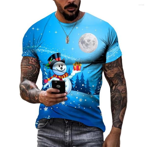 Camisetas masculinas Festival de Natal Festival de Festival Atmosfera Graphic 3D Personalidade casual Casual Funnic Impresso O-Gobes Campeas de Manga Curta Tops
