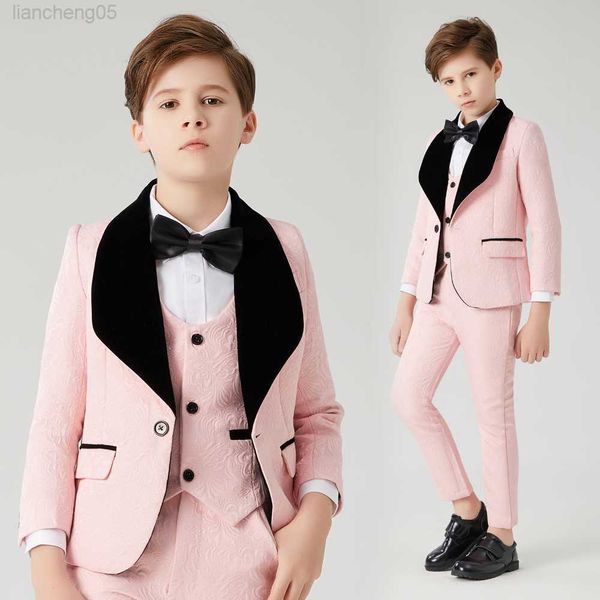 Completi di abbigliamento Flower Boys Formal Pink Suit Kids Wedding Birthday Party Dress Blazer Vest Pants 3pcs Child Tuxedo Prom Performance Come W0222