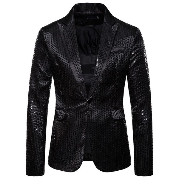 Abiti da uomo Blazer Moda Nero con paillettes Lucido Giacca con un bottone Blazer per uomo Cantanti da discoteca Vestito da palcoscenico Chaqueta Hombre 230222