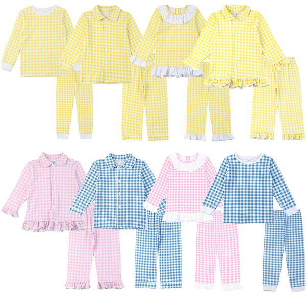 Set di abbigliamento per ragazze del pigiama Summer Boys Abbigliamento da notte Lemon Gingham Pasqua Pantaloni da due pezzi Set 230222