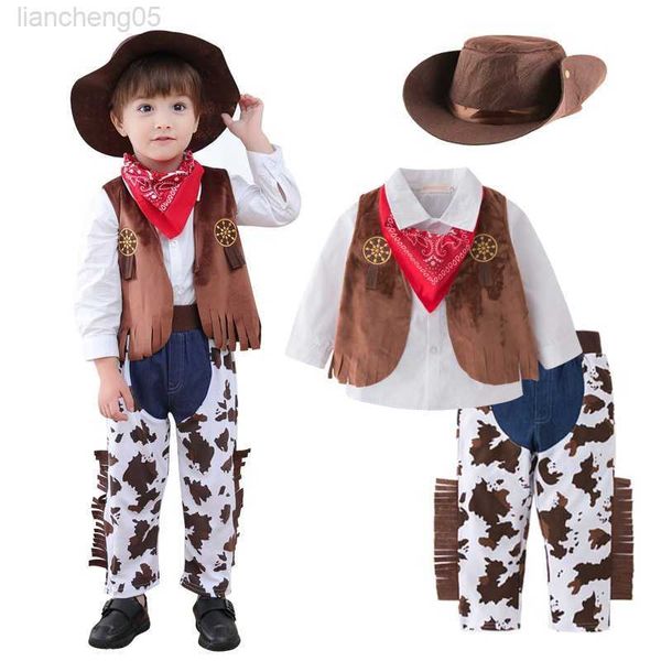 Roupas de roupas para meninos e crianças roupas de férias western cowboy boy role de roupas de cosplay terno de terno infantil 5set w0222