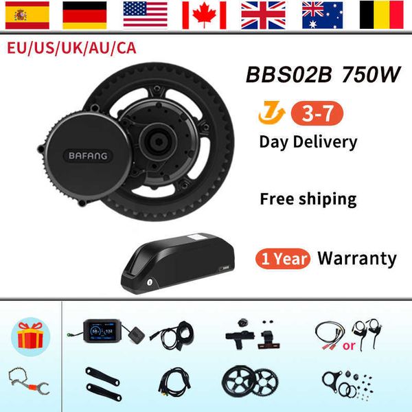 Bafang 48V 750W BBS02B BBS02 Mid Drive Motor 8Fun Motor Kit di conversione bici elettrica Ebike con batteria al litio 18650 52V20AH