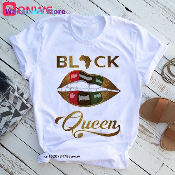 T-shirt da donna Donna Bella Africana Bianca Divertente Stampa T-shirt Ragazza Nera Queen Lip Harajuku Anni '90 Vestiti Nave di Goccia 022223H