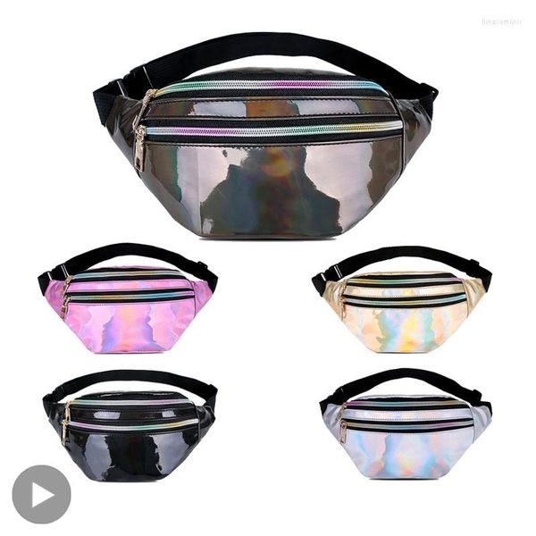 Bolsas de cintura Bolsa Fanny Pack PU couro Holográfico para homens Mulheres Belso Bola de quadril fêmea Bolsa Male Cross Body ombro Crossbody