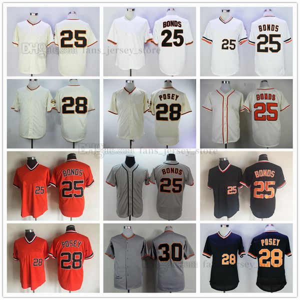 Film-Baseballtrikots 25 Barry Bonds 28 Buster Posey 30 Orlando Cepeda 1962 Vintage genähtes Trikot