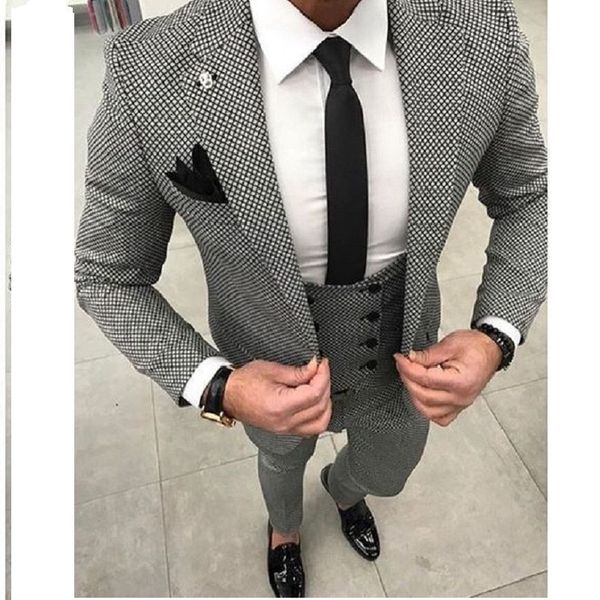 Мужские костюмы Blazers Tailor Made Black White Cecke Suct для мужчин Slim Fit Официальное жених выпускной пиджак 3 штука