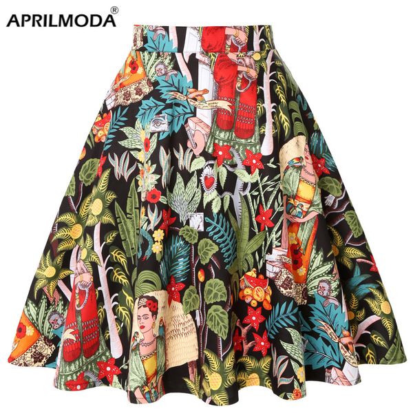 SKIRTS FEMAN FENHERIRA CLOGON RETRO SAIR VINTAGE Vintage Black Faldas High Caist A Line Rockabilly Jupe 50s Singra Salia