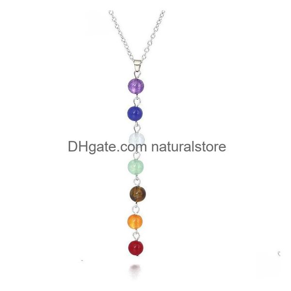 Collane con ciondolo 7 Chakra Collana di perline con pietre vere Mala Catene a forma di Y per le donne Reiki Healing Energy Yoga Gioielli Drop Deli Dhokh