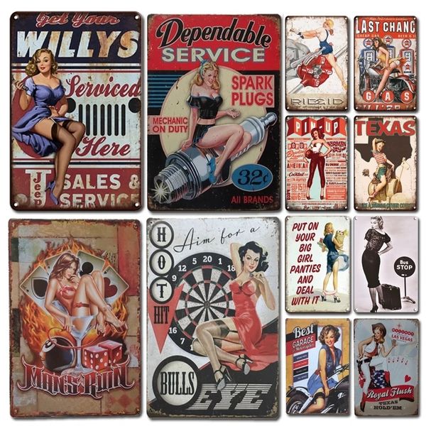 Vintage Sexy Pin-Up Girl Metall Blechschild Retro Wandaufkleber Dekor Sexy Girl Plaketten Dekor Chic Schlafzimmer Wohnzimmer Wanddekoration Metallplatten Größe 30X20cm w01