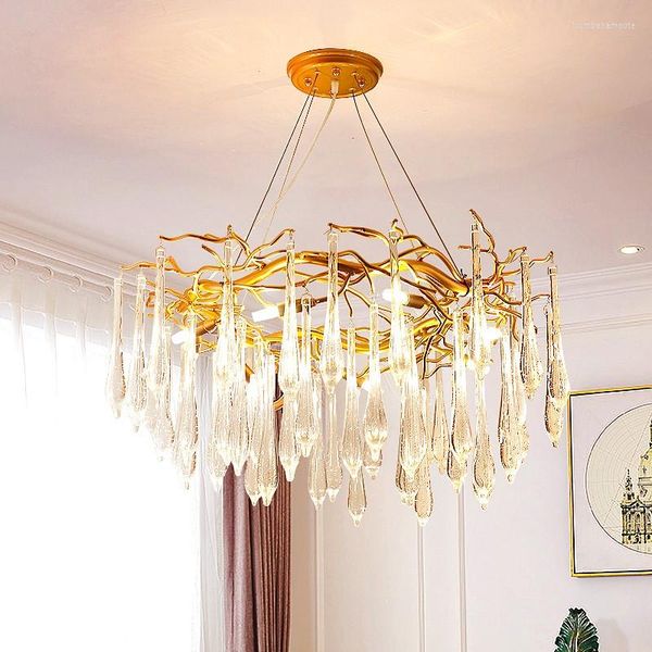 Candeliers estilo francês Crystal de luxo com galhos dourados na sala de estar para iluminação romântica de casamento