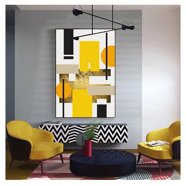 Kunst Bilder für Wohnzimmer Dekorative Poster Moderne Nordic Dekoration Hause Leinwand Malerei Geometrische Gelb Abstrakte Wand Woo