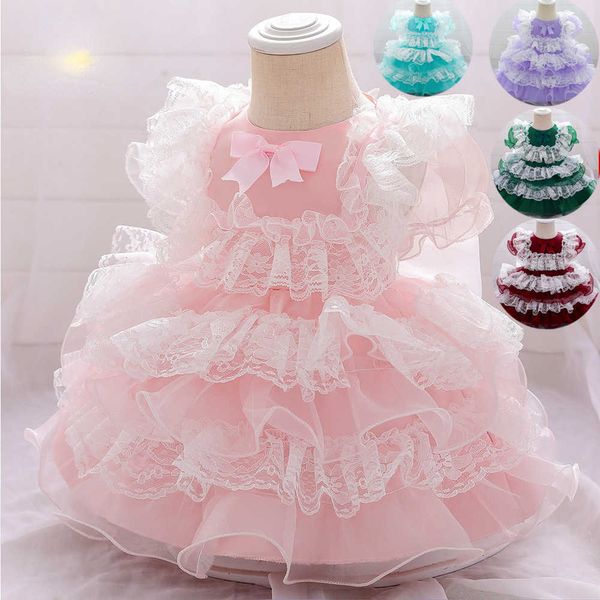 Девушка платья Lolita Bow Baby Girl Платье новорожденного цветочное крещение для девочек первое 1 год.