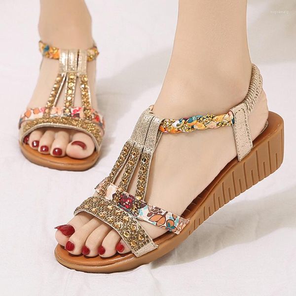 Sandals Women Wedge Summer 2023 Casual Aberto para Rhinestones Sapatos de praia ao ar livre feminino zapatos feminino