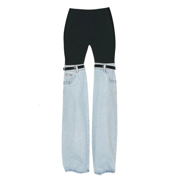 Mulheres Jeans Momoluna Mulheres Dois Tons Patchwork Denim Híbrido Flare Calças Perna 230223