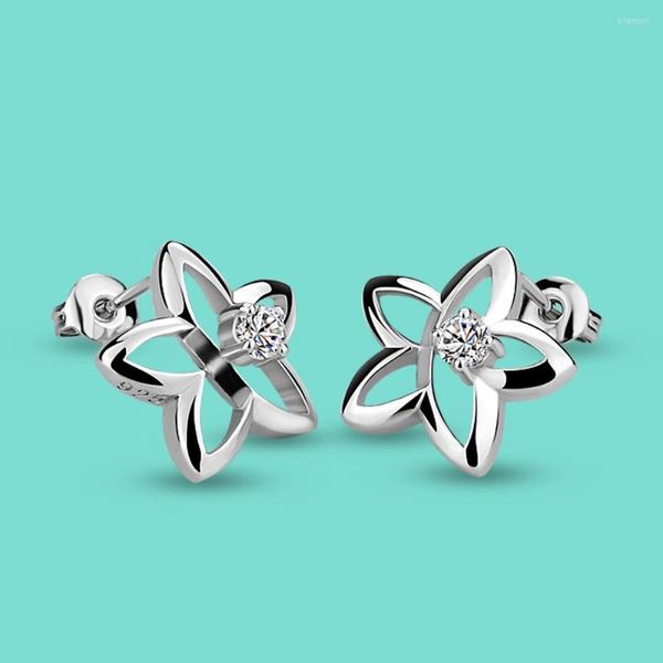 Brincos de garanhão 925 Sterling Silver Women's Charm Jewelry OL Style Flower Birthday Gift