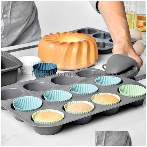 Backformen 12 teile/los Mods Runde Set Kuchenform Bakingeggs Tart Gedämpftes Ei Hilfsnahrungsmittel Sile Muffin Cup Drop Lieferung Home Garde DH51O